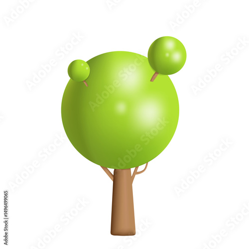Vector illustration of a tree with a volumetric complex crown in 3D style