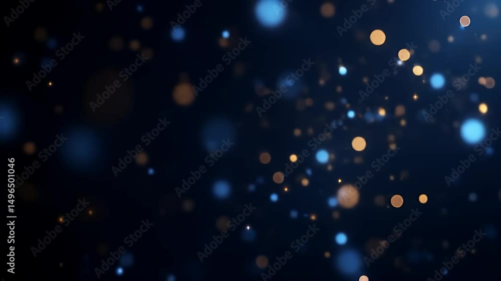 Abstract Celestial Bokeh: Blue and Gold Light Particles on Dark Abstract Celestial Bokeh: Blue and Gold Light Particles on Dark