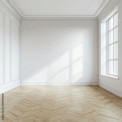 Wallpaper Mural Empty white room with parquet floor and sunlight Torontodigital.ca