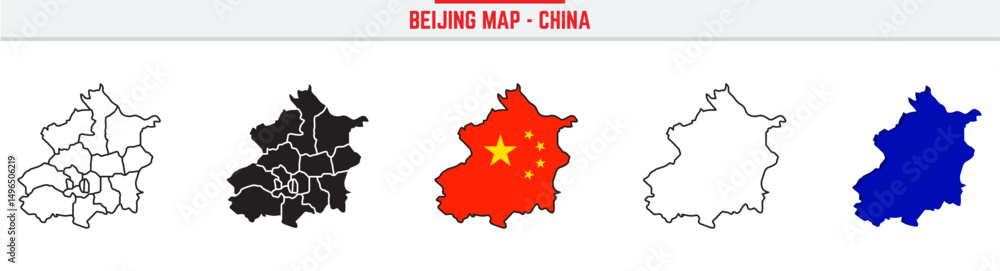 Naklejka premium Beijing Province Map Outline with China Inset – 3D Beijing Map Outline and Filled Vector Design