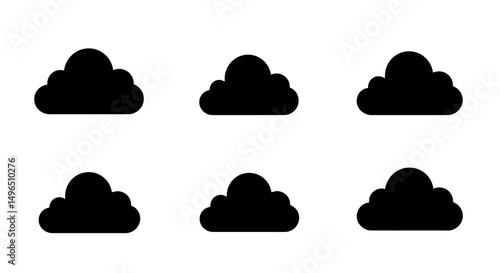 Cloud Icons Set: Simple Black Weather Symbols