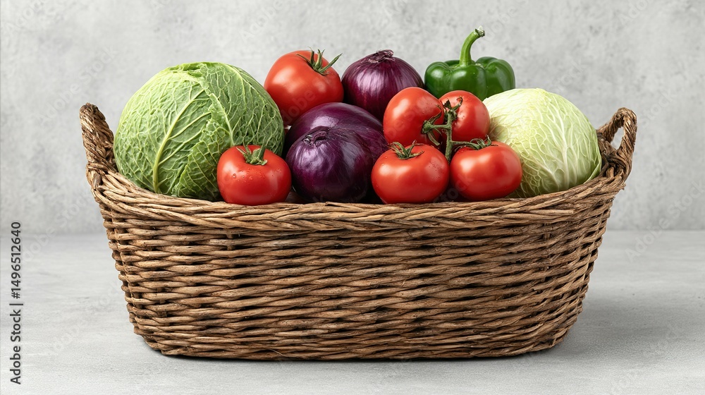 Fresh vegetables in a woven basket. Fresh vegetables in a woven basket.