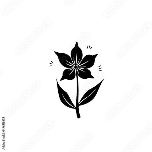 Stylized monochrome blossom emblem evoking a simple botanical elegance design