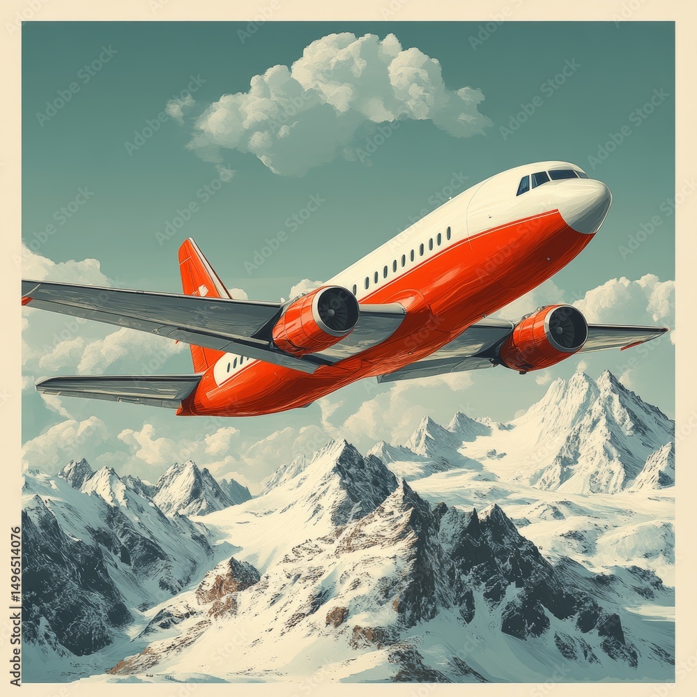 Fototapeta premium Vintage Airplane Over Snowy Mountains