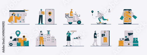 Delivery illustration set. Flat vector illustration concept.