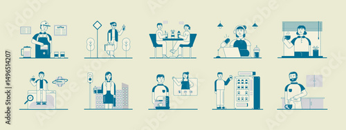Coffee time illustration set. Flat vector illustration concept.