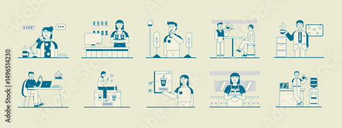 Coffee time illustration set. Flat vector illustration concept.