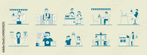 Coffee time illustration set. Flat vector illustration concept.