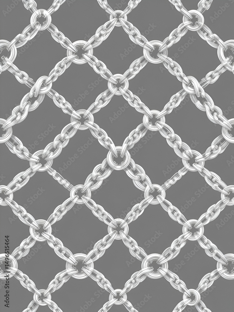 Naklejka premium Monochrome Seamless pattern with intertwined chain. Design for fabric, covers, surfaces, textile. Silver Chains plexus on gray background. Tile for sportswear, swimwear,