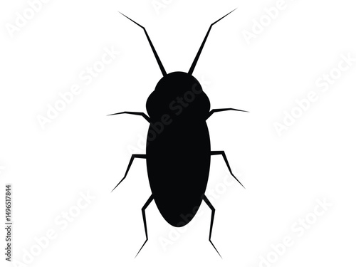 Cockroach silhouette and in a cartoon style. Silhouette of a cockroach isolated on white background, Top view. Vector illustration.