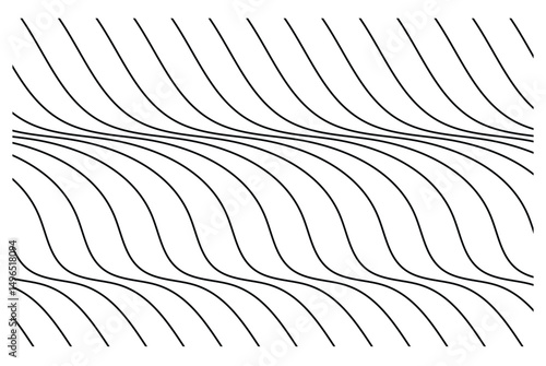 Abstract background of black wavy lines on white background.