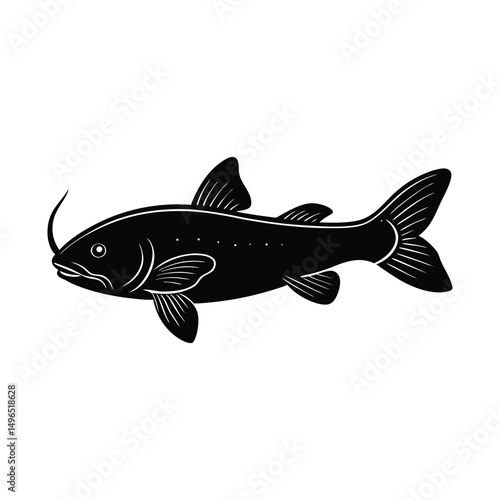 Silhouette illustration of a detailed fish with a barbel, perfect for aquatic designs
