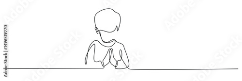one continuous line of child praying.single line cartoon child praying seriously.line art vector illustration.eps 10