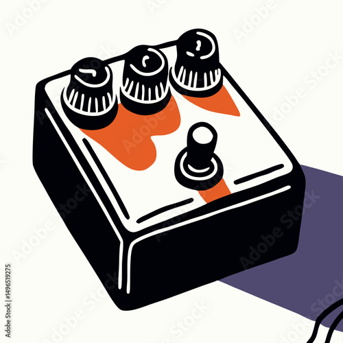 Guitar Effects Pedal Illustration:  Vintage Style Graphic