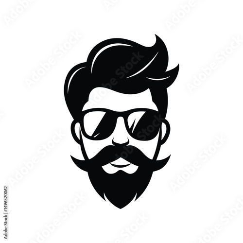 Stylish bearded man wearing sunglasses monochromatic vector illustration for modern branding