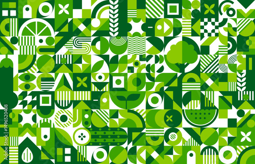 Environment ecology modern background with abstract geometric pattern shapes, vector green eco theme. Trendy geometric pattern background for green energy, nature conservation and ecology environment