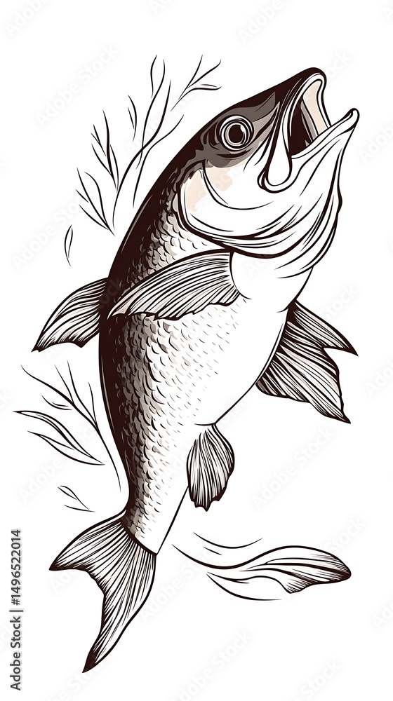 Fototapeta premium 躍動感ある魚 線画イラスト