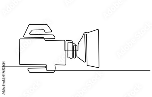 Continuous one line drawing of a retro cinema camera. Vintage Cinema camera sign. Editable stroke