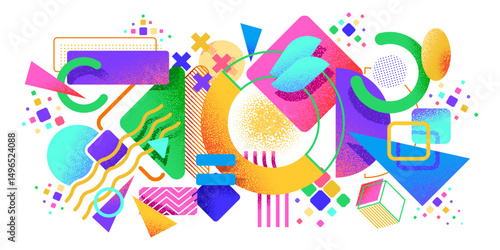 Colorful Memphis abstract shapes background. Minimalistic geometric forms vector backdrop, abstract graphic shape figures cover background or futuristic wallpaper with vibrant color elements