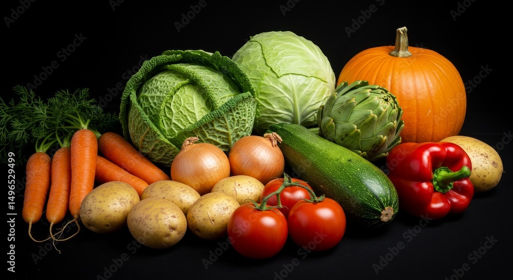 Assortment of Fresh Vegetables on Dark Background Assortment of Fresh Vegetables on Dark Background