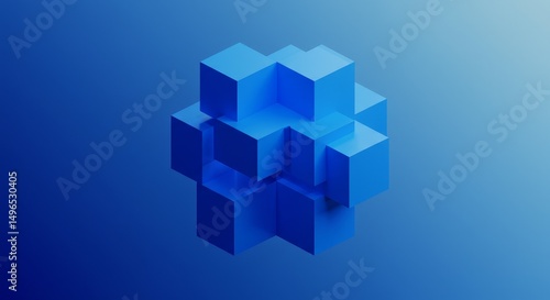 3D Render Abstract Blue Cubic Shape Illustration Background