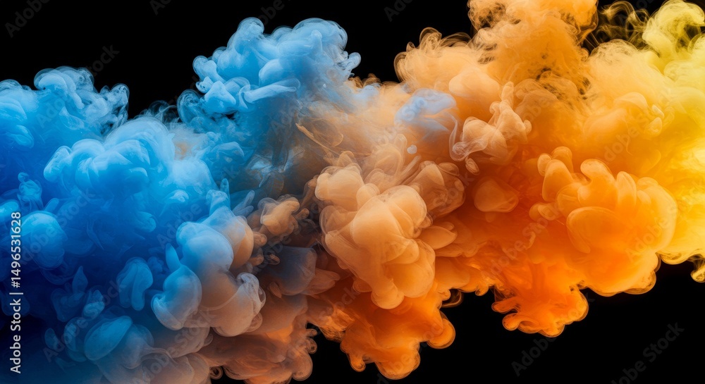 Obraz premium Abstract Background Blue Orange Ink Smoke on Black