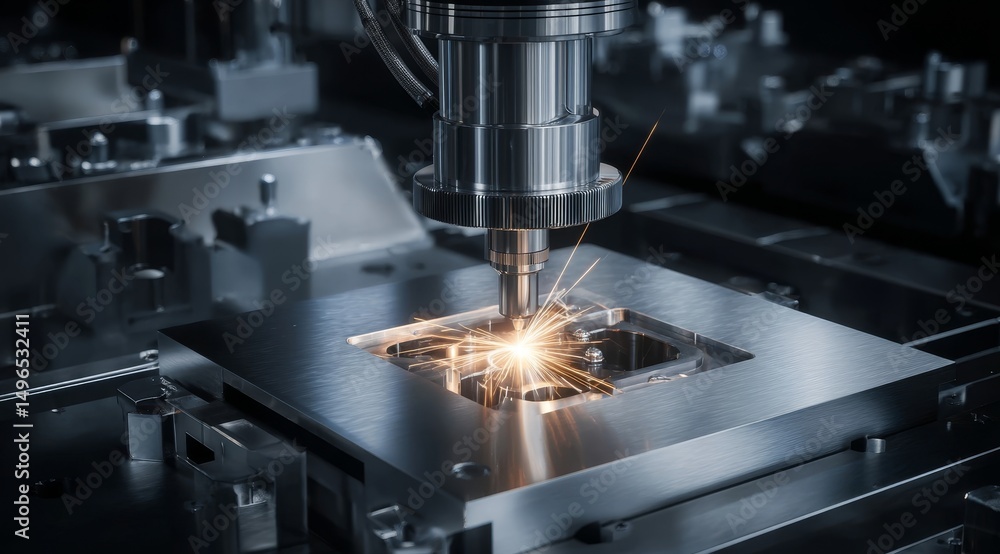 Laser Cutting Machine Operating on Metal Sheet Laser Cutting Machine Operating on Metal Sheet