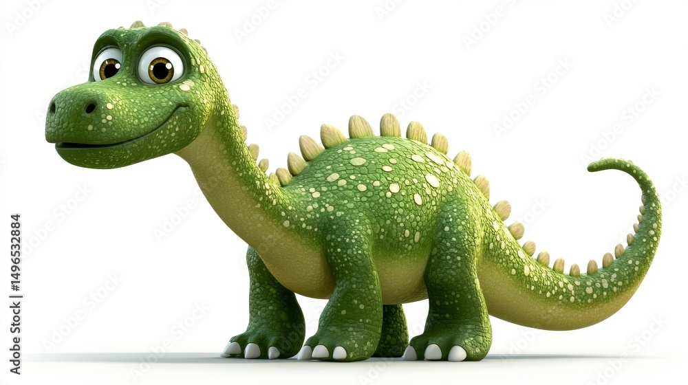 Fototapeta premium Friendly green dinosaur cartoon character embarking on a thrilling prehistoric adventure