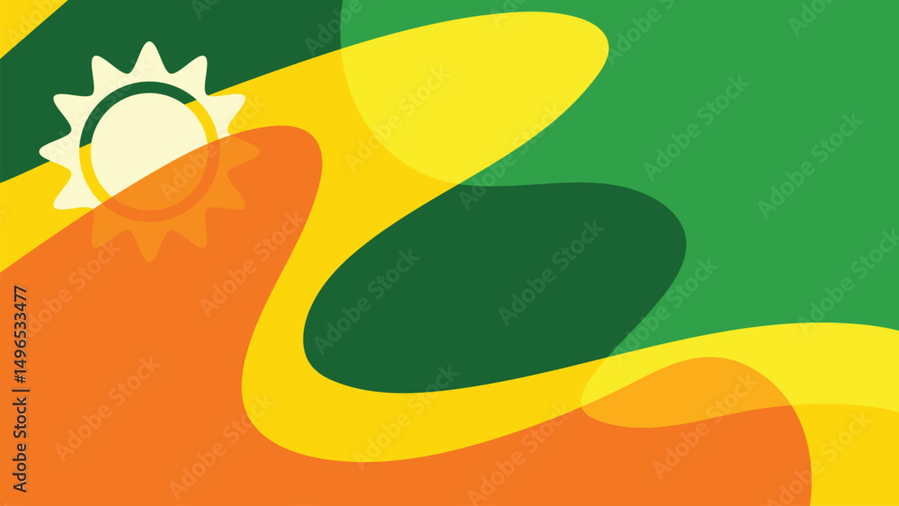 Abstract Sun Vector Illustration with Green, Yellow, and Orange Waves.