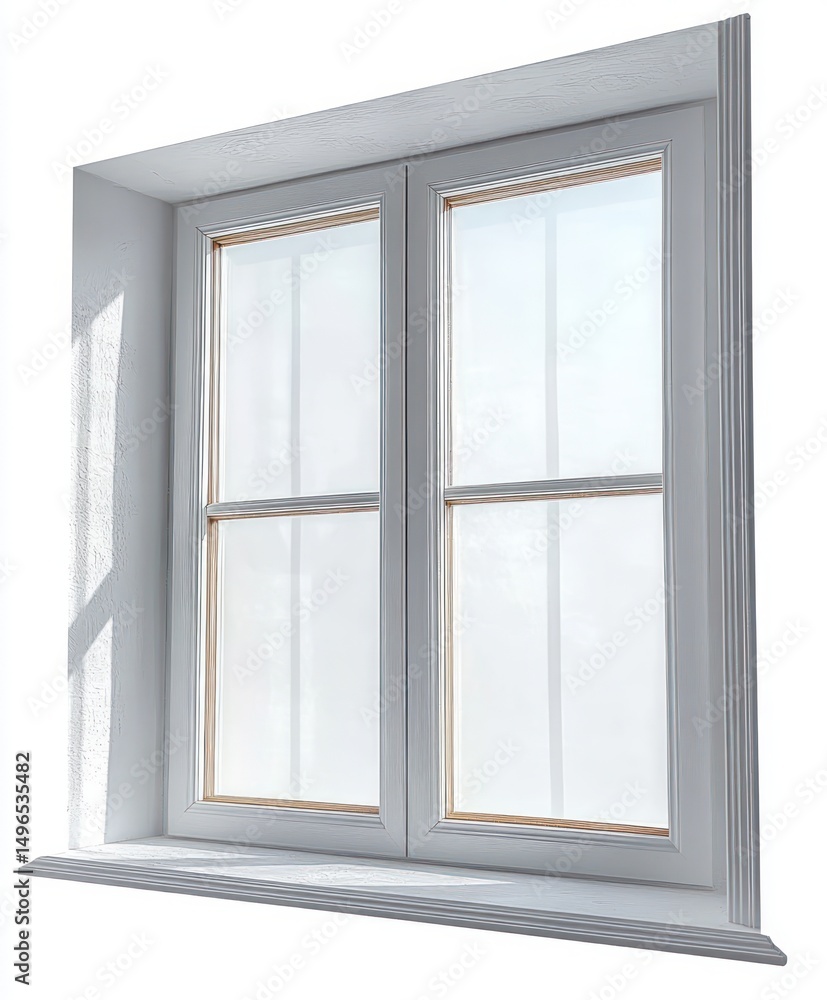 Fototapeta premium White framed window with two panels and clear glass letting soft daylight through bright interior space