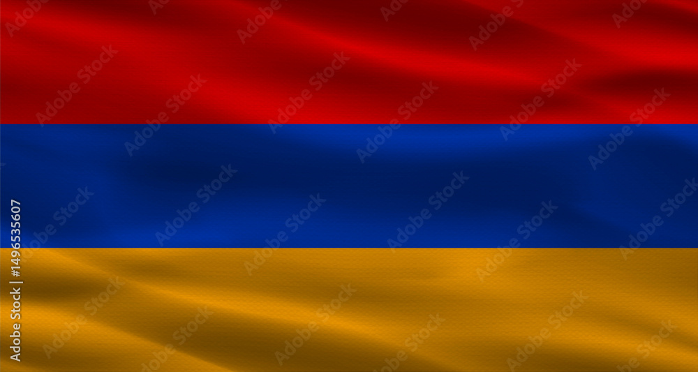 Naklejka premium Armenia flag with fabric texture. Realistic flag of Armenia waving