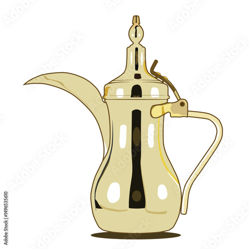 Ilustration of arabic gold teapot or Dallah teapot