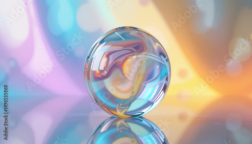 A mesmerizing crystal ball refracting pastel dreams and glowing light creating an ethereal on transparent background