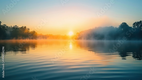 Wallpaper Mural Serene lake at sunrise with mist rising from the water. Torontodigital.ca
