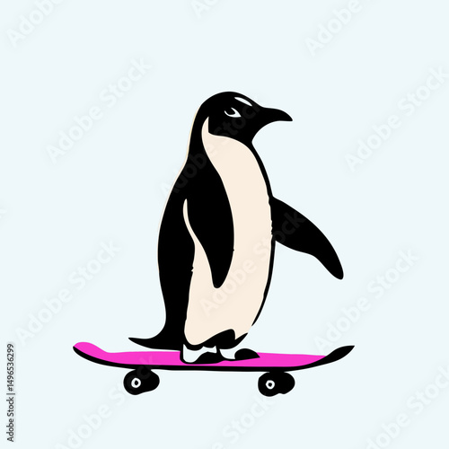 Cool Penguin Skateboarding Illustration