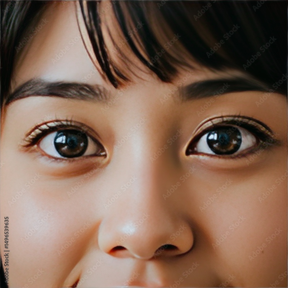 Obraz premium Close Up Photo of Young Asian Woman with Brown Eyes