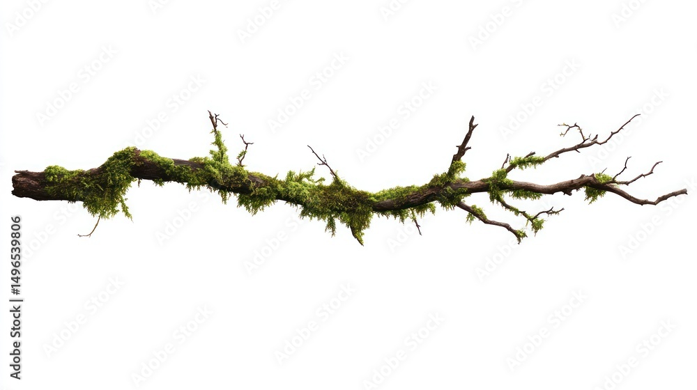 Fototapeta premium Moss Covered Branch Isolated on White Background