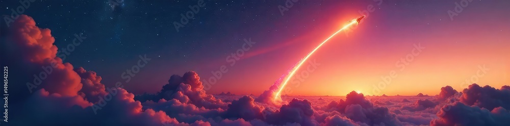A majestic rocket ascends into a twilight sky, leaving a fiery trail against a backdrop of vibrant stars Perfect for science, space exploration, and technology projects , achievement, fire A majestic rocket ascends into a twilight sky, leaving a fiery trail against a backdrop of vibrant stars Perfect for science, space exploration, and technology projects , achievement, fire