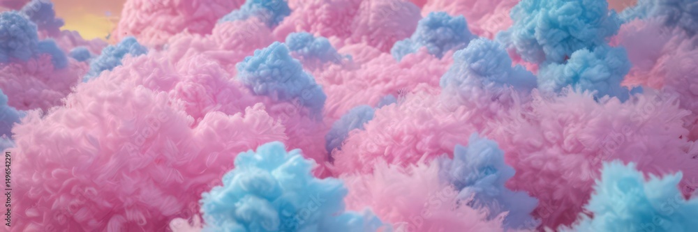 Fototapeta premium Fuzzy, cotton candy-like blend of pink, blue, and yellow hues , sweet, dreamy, sky