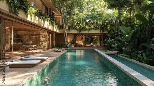 Wallpaper Mural Serene Tropical Luxury: Modern Villa with Pool and Lush Greenery Retreat Torontodigital.ca