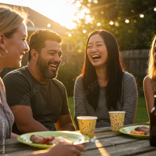 Photo: Friends Enjoying Backyard Summer Evening Dinner