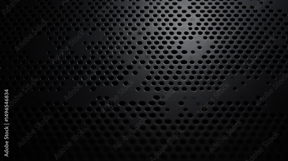 close-up of a black perforated metallic surface with round holes illuminated by soft light creating a gradient shadow effect close-up of a black perforated metallic surface with round holes illuminated by soft light creating a gradient shadow effect