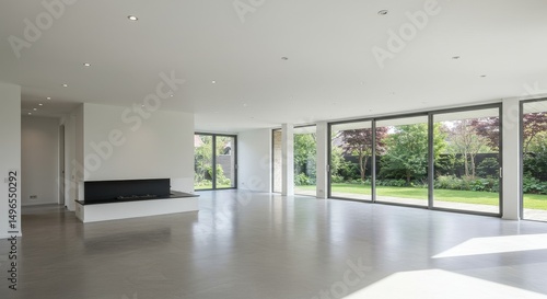 Photo: Modern Empty Living Room Interior With Garden View