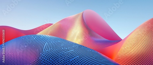 Abstract undulating surface with dotted texture and vibrant color gradient render