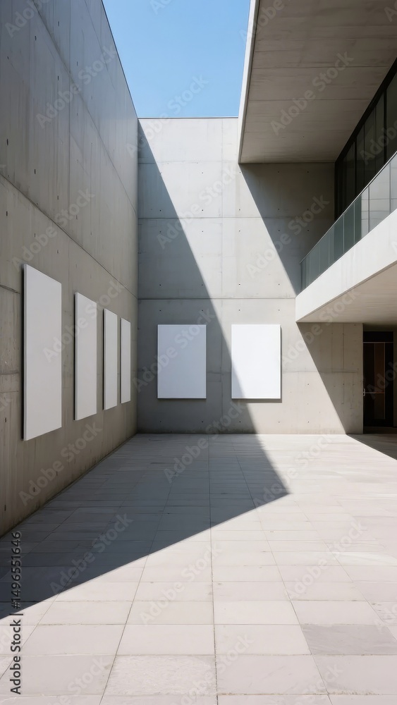 Fototapeta premium Modern Concrete Building with Blank Canvas Panels
