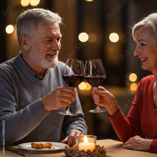 Photo: Romantic Senior Couple Enjoying Wine at Restaurant