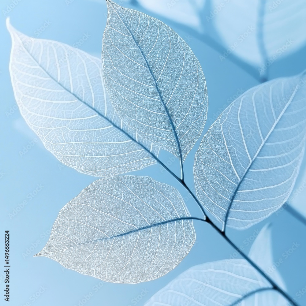 Obraz premium Delicate, translucent leaves against a pale blue backdrop