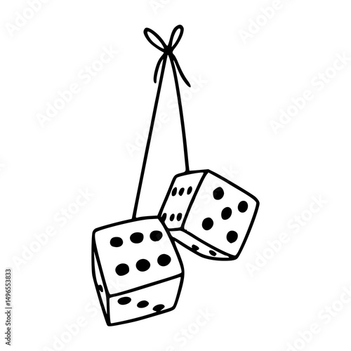 hanging dice outline vector illustration