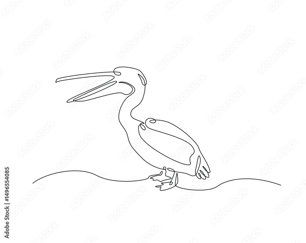 Fototapeta premium Pelican bird outline drawing illustration. one continuous line drawing of Wild Pelicans.