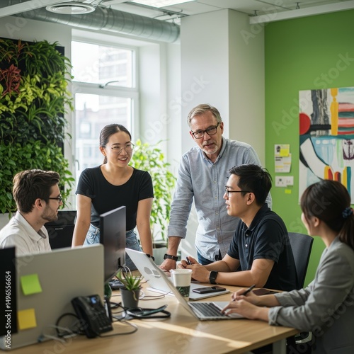 Photo Diverse Team Collaboration in Modern Office